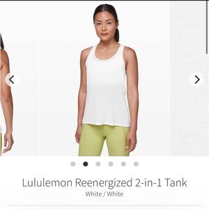 Lululemon Reenergized 2-in-1 Tank White / White Size 4